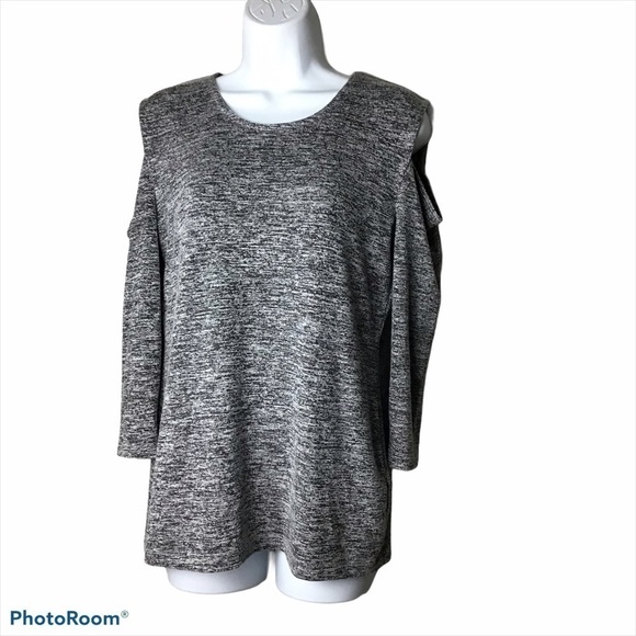 𝅺french Connection Heathered Gray Cold Shoulder Top - Picture 1 of 6